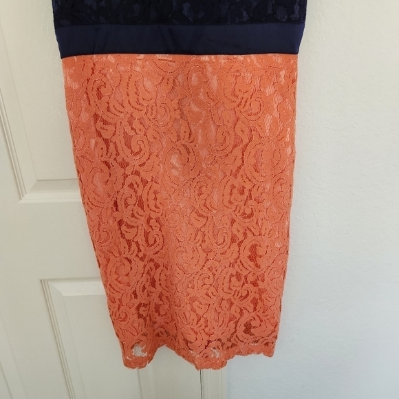 DOWNEAST Blue and Peach Lace Midi Dress. Size Medium - Picture 4 of 4